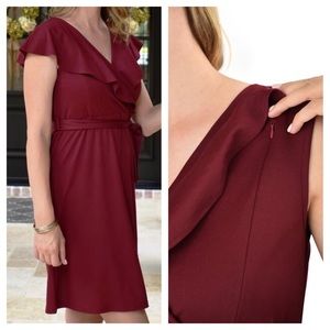 Breastfeeding Dress with Zipper Nursing Access Faux Wrap Knee Length Burgundy